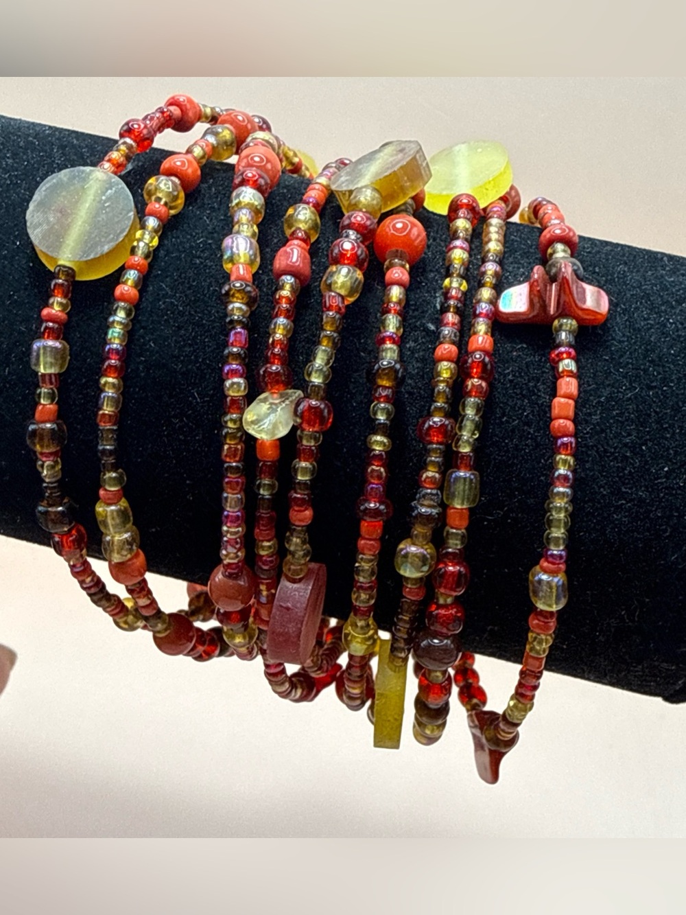 9 Layer Memory Wire Bracelet Earth Tones Large and Small Beads Open Ended Boho